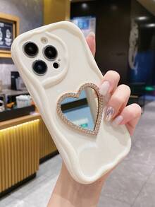 1 Vỏ Điện Thoại Di Động Có Hình Trái Tim Vàng Và Gương, Màu Trắng Sữa Có Viền Lượn Sóng Tương thích với Apple/Xiaomi/Redmi/Oppo/Vivo/Samsung/Infinix - Màu be - Xem 2