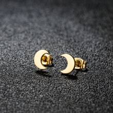 1 Pair New Stainless Steel Geometric  Stud Earrings For Women Everyday Tiny Moon Star Earrings Birthday Gift Jewelry