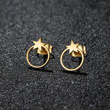 1 Pair New Stainless Steel Geometric  Stud Earrings For Women Everyday Tiny Moon Star Earrings Birthday Gift Jewelry