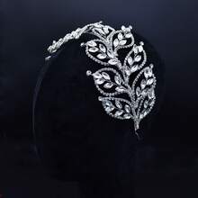 1入精品婚禮雙層頭飾,鑲嵌鉆石葉子裝飾,皇家婚禮必備 - 銀色 - 查看 4