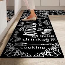 Kitchen Long Floor Mat, Anti-Skid, Water & Oil Absorption, Easy Clean Door Mat, Floor Carpet ,Room Decor - Black and White - View 1