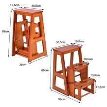 Ladder Chair 3 Steps, Step Stool Foldable, Stool Ladder Made Of Pine Wood, Step Ladder Household Ladder Wooden Stairs, Load Capacity 130kg, Choice Of Colors - Beige - View 5