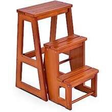 Ladder Chair 3 Steps, Step Stool Foldable, Stool Ladder Made Of Pine Wood, Step Ladder Household Ladder Wooden Stairs, Load Capacity 130kg, Choice Of Colors - Beige - View 1