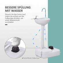 Outsunny Camping Waschbecken Handwaschbecken mit 17L Wassertank Spülbecken mit Auffangbehälter für Abwasser Spender für Flüssigseife mit Fußpumpe mobil HDPE Grau - Hellgrau - Übersicht 8