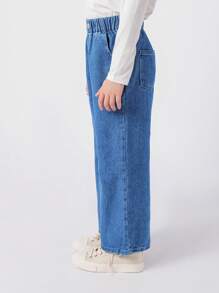 春季流行的年輕女孩時尚休閒寬腳牛仔褲 - 淺色水洗藍 - 查看 3