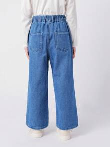 春季流行的年輕女孩時尚休閒寬腳牛仔褲 - 淺色水洗藍 - 查看 4