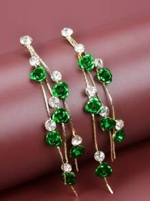 1pair Fashionable Rose Flower Shaped Earrings For Women, Versatile Accessory For Holidays - Red - View 14