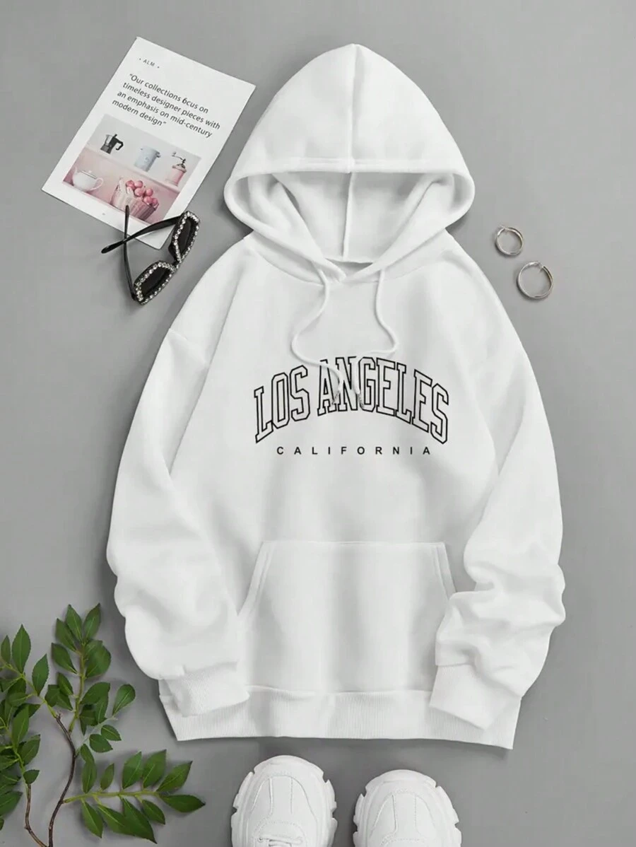 Sudadera los angeles con estampado de letra con forro térmico - Blanco - Ver 1