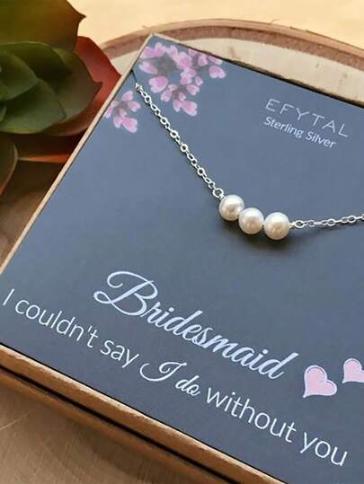 Bridesmaid Gift, Faux Pearl Necklace For Bridesmaid, Proposal Gift For Women, Jewelry (Without Box) Wish0255