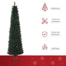 HOMCOM Albero di Natale Artificiale Alto 180cm con Base Pieghevole, 380 Rami, in PVC e Metallo, Verde