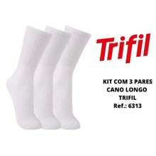 Kit c/ 3 pares Trifil cano longo esportiva algodão cano alto Ref.: 6313 - Branco - Visão 1
