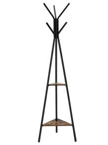 VASAGLE Portemanteau sur Pieds, Portant, Meuble d'Entrée, Style Industriel, avec 2 Étagères, pour Vêtements, Chapeaux, Sacs, Marron Rustique et Noir - Marron - Voir 2
