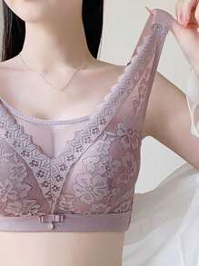 Women's Push Up And Side Support Bra Wireless To Prevent Sagging And Adjust Bust Size, Lingerie - Purple - View 4