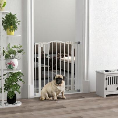 PawHut Pressure Fit Dog Stair Gate No Drilling Gate Auto Close For Doorways, Hallways, 74-80cm Adjustable, 78cm Tall
