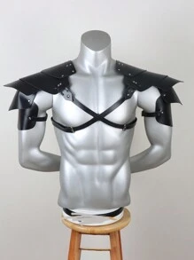 1pc Men's Black Leather Shoulder Pad & Waist Belt, Halloween Costume Accessory Autumn-Winter Accessories Halloween Costume,Suitable For Teens, Youth,Men,Casual, Outdoor, Athletic, Vacation, Graduation Gifts, Birthday, Daily Wear Vengeful Knight - Black - View 1