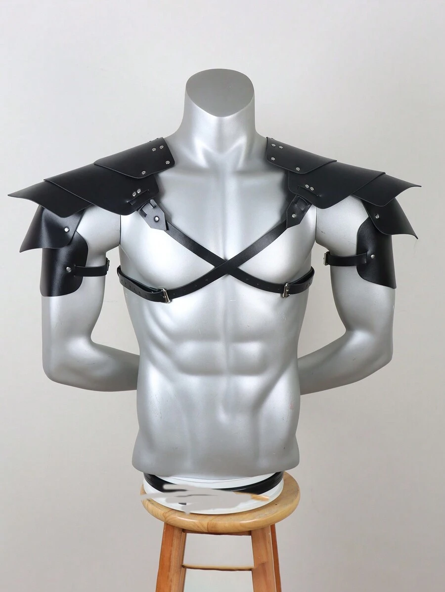 1pc Men's Black Leather Shoulder Pad & Waist Belt, Halloween Costume Accessory Autumn-Winter Accessories Halloween Costume,Suitable For Teens, Youth,Men,Casual, Outdoor, Athletic, Vacation, Graduation Gifts, Birthday, Daily Wear Vengeful Knight - Black - View 1
