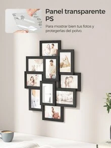 SONGMICS Collage de Marcos de Fotos, 4x6 Marcos de fotos para Decoración de Pared, 10 Marcos de Fotos para Galería, Frente de Vidrio, Montaje Requerido, Negro - Negro - Ver 3