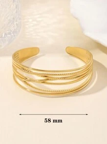 1pc Fashionable Classic Exquisite Multilayered C-Shaped Adjustable Stainless Steel Bangle
