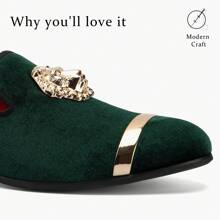 Men's Rhinestone Sparkling Suede Dress Shoes Loafer Classic Designer Moccasins - Green - View 7
