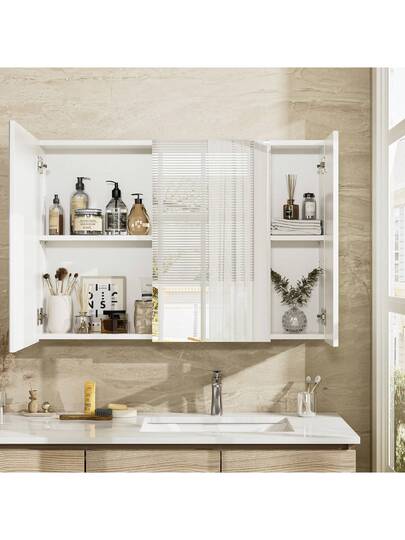 Bathroom Vanity Unit Mirror, Wand Mounted Spiegel Cabinet, Mirrored Doors, White, 87.5 60 15.5 Cm view 3