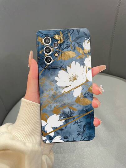 1pc TPU Matte Floral Printed Phone Case Compatible With Apple/Samsung/Xiaomi/Redmi/OPPO Phones, Random Camera Hole Design