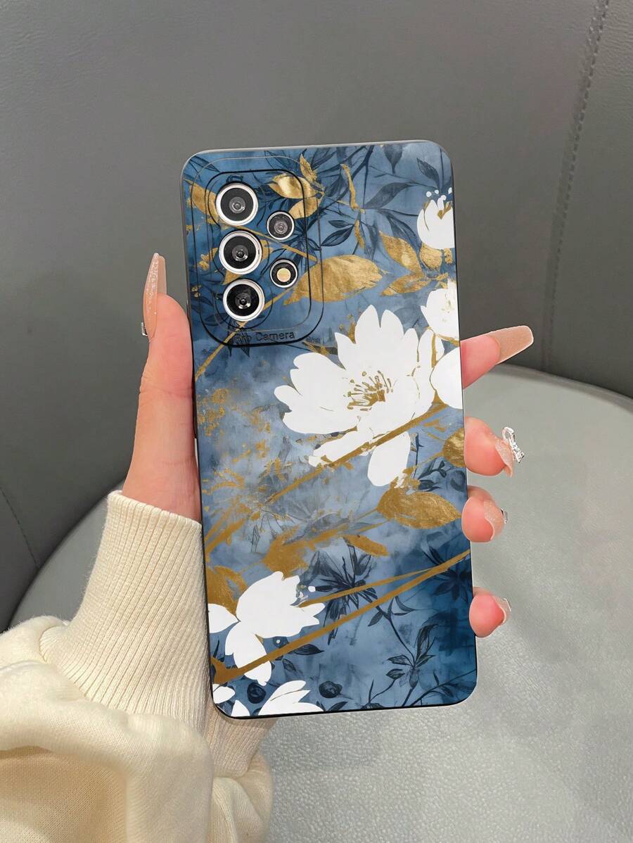 1 件 TPU 哑光花卉印花手机壳适用于 Apple/Samsung/Xiaomi/Redmi/OPPO 手机，随机相机孔设计 - 彩色 - 查看 1