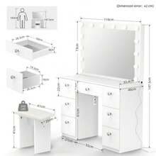 VOWNER 44" Makeup Vanity Desk Set With Power Outlet, 14 Bulbs And Mirror, 7 Drawers, Color & Brightness Adjustable, For Girls Women Thanksgiving Christmas Gift - trắng - Xem 10