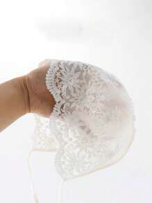 1pc Newborn/Infant White Lace Detailed Spring/Summer Baby Bonnet