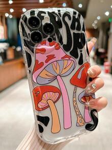 1件加厚手機殼,帶英文字母、蘑菇圖案和透明設計,適用於iphone的相機鏡頭保護和防摔功能 - 無色 - 查看 2