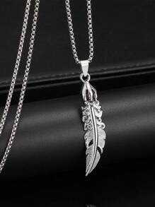 1 Stück 2025 Neuer Vintage-Stil Feder Anhänger Halskette, Edelstahl Kette Anhänger, Unisex Mode Schmuck Geschenk für Weihnachten, Geburtstag, Alltagstragen