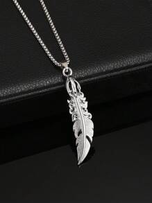 1 Stück 2025 Neuer Vintage-Stil Feder Anhänger Halskette, Edelstahl Kette Anhänger, Unisex Mode Schmuck Geschenk für Weihnachten, Geburtstag, Alltagstragen
