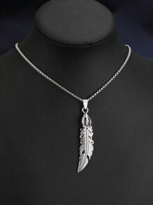 1 Stück 2025 Neuer Vintage-Stil Feder Anhänger Halskette, Edelstahl Kette Anhänger, Unisex Mode Schmuck Geschenk für Weihnachten, Geburtstag, Alltagstragen