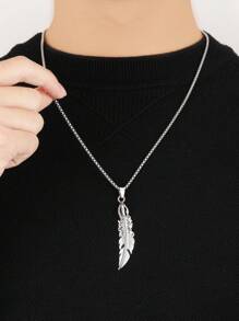 1 Stück 2025 Neuer Vintage-Stil Feder Anhänger Halskette, Edelstahl Kette Anhänger, Unisex Mode Schmuck Geschenk für Weihnachten, Geburtstag, Alltagstragen