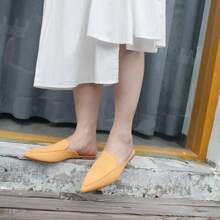 Women's Backless Slip On Slides Comfortable Loafer Shoes Suede Flats Pointed Toe Mules - Yellow - View 1