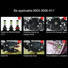 roadsun 2入組9005 9006 H4 H11 H7 Led頭燈燈泡高/低光束h13 H4 9003 Hb2,亮度25000lm,色溫8000k,冰藍色,4面超亮cob晶片,ip68防水,亮度提升600％,航空鋁外殼,內置高速雙渦輪冷卻風扇 - 黑色 - 查看 8
