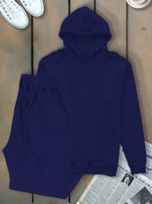 Men Hoodie & Sweatshirt Co-Ords - Navy Blue - View 1