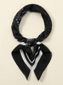 1 件简约印花 70 厘米方形围巾，头巾设计，多功能作为女士腰带、包饰、发带、春季时尚配饰头巾、发带、头带非常适合装扮您的外观 - 黑色 - 查看 3