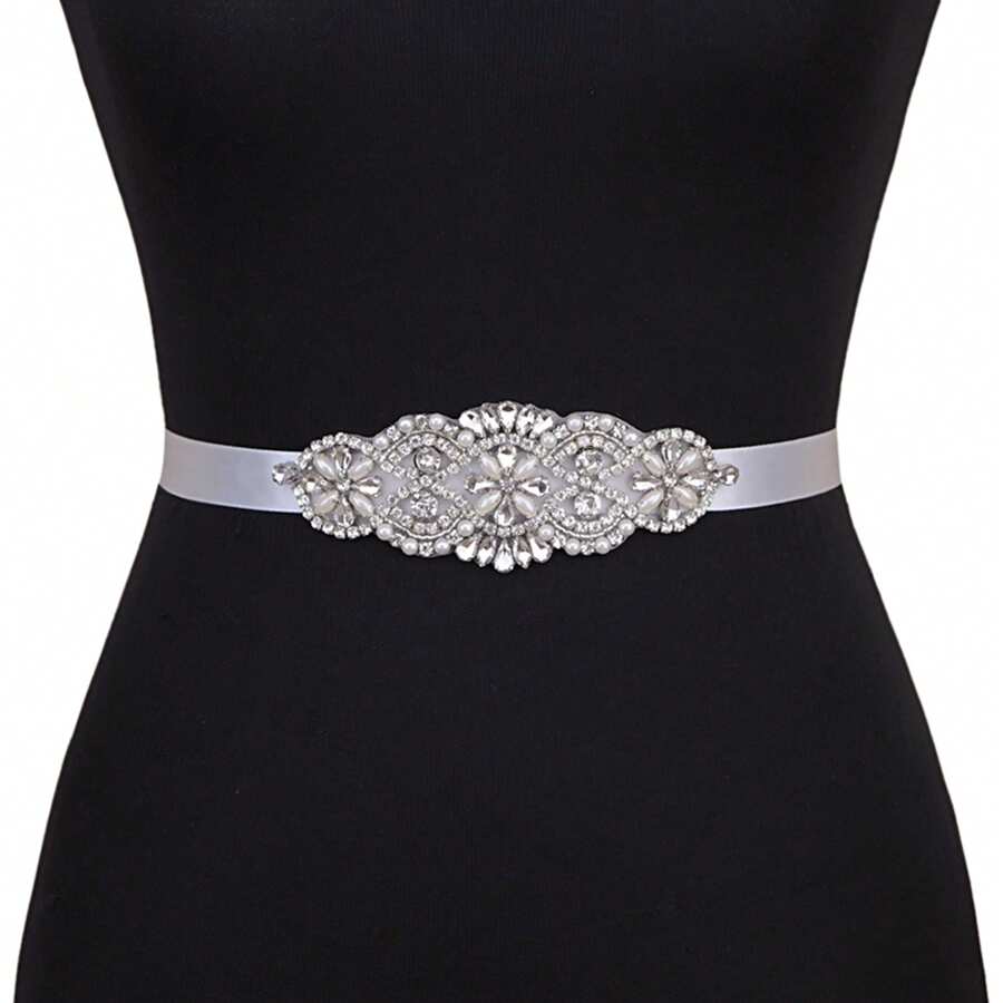1pc Handmade Rhinestone Wedding Dress Belt, Bridal Crystal Waist Accessory, Perfect For Wedding And Evening Party