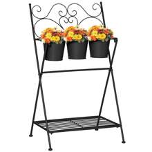 Giá đỡ cây bằng kim loại gấp, Bộ chậu cây có kệ cho nhà và vườn, 47x37x78,5cm, màu đen - màu đen - Xem 3