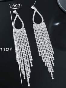 2pcs Full Rhinestone Detail Women's Earrings - Fashionable Long Fringed Drop Earrings - Gold - View 3