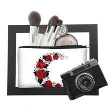 1入組玫瑰&月亮印花化妝袋,教師節禮物,婚禮季&新娘化妝組織袋,帶拉鍊和手柄的化妝品收納袋 - 5 - 查看 4