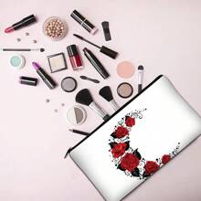 1入組玫瑰&月亮印花化妝袋,教師節禮物,婚禮季&新娘化妝組織袋,帶拉鍊和手柄的化妝品收納袋 - 5 - 查看 3