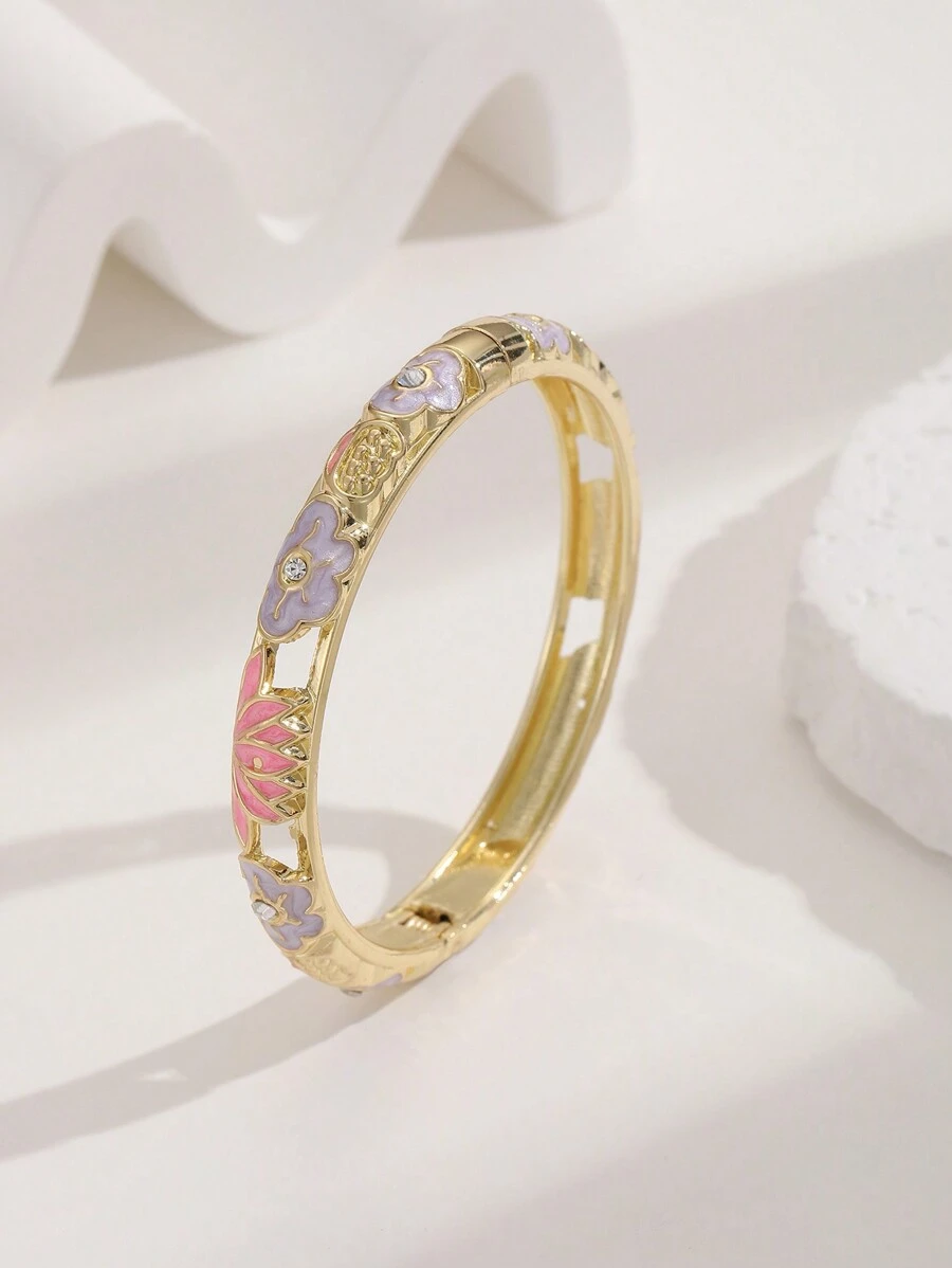 1 Miếng Men răng Được Sơn & Rhinestone Chi tiết Vòng tay Đối với phụ nữ - Màu tím - Xem 1