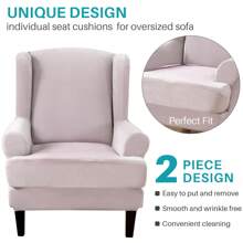 Wing Chair Covers Stretch 2Pcs/Set Wingback Armchair Chair Cover Slipcover Sofa Protector For Home Decoration - Light Grey - View 1
