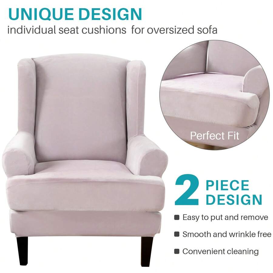 Wing Chair Covers Stretch 2Pcs/Set Wingback Armchair Chair Cover Slipcover Sofa Protector For Home Decoration - Light Grey - View 1