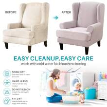 Wing Chair Covers Stretch 2Pcs/Set Wingback Armchair Chair Cover Slipcover Sofa Protector For Home Decoration - Light Grey - View 7