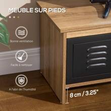 HOMCOM Meuble TV Banc TV Design Industriel - 2 placards, 2 niches, 2 Passe-Fils - Panneaux Particules Aspect Bois veinage Portes métal Noir - Tabac - Voir 6