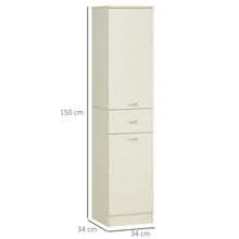 HOMCOM Mobile Bagno in Legno con 2 Armadietti, Cassetto Centrale e Ripiani Regolabili, 34x34x150cm, Color Legno - Beige - Visualizzare 4
