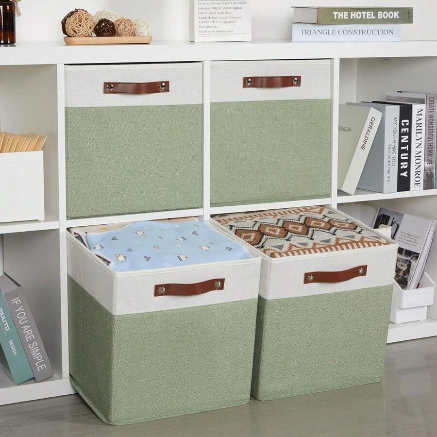 4 Set Fabric Cube Storage Bins,13x13 Canvas Storage Baskets For Shelves