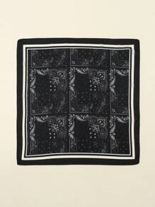 1 件简约印花 70 厘米方形围巾，头巾设计，多功能作为女士腰带、包饰、发带、春季时尚配饰头巾、发带、头带非常适合装扮您的外观 - 黑色 - 查看 2